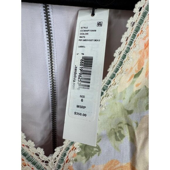 NWT Alice + Olivia Kirean Floral Mini Dress Garden Lace Trim Size 6 Orange Green - Picture 8 of 8